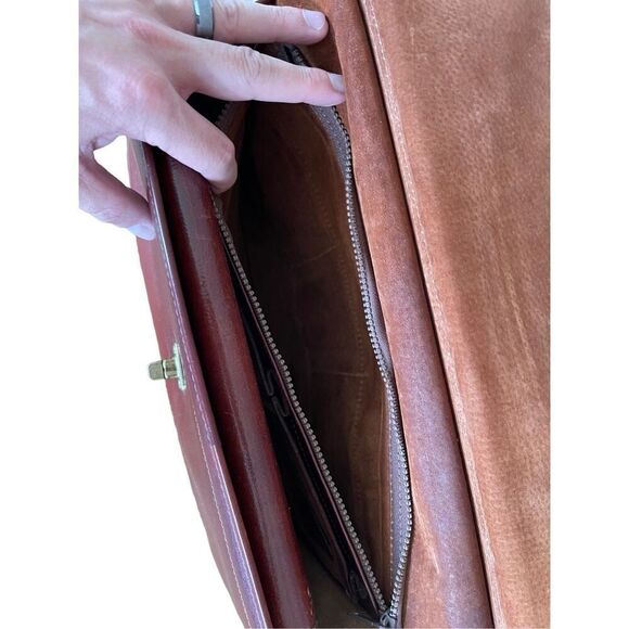 Jack George Womens Brown Leather Adjustable Strap Crossbody Briefcase - Picture 10 of 12